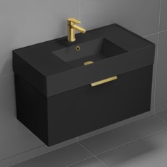 Black Floating Bathroom Vanity - 32 inch, Modern, Matte Black